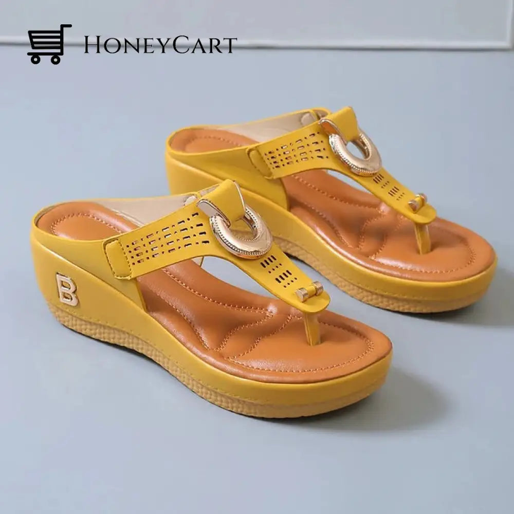 Women Flip Flops Wedges 2.5 / Yellow