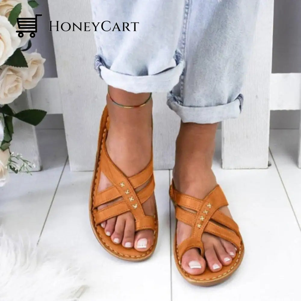 Women Lightweight Platform Cross Strap Casual Sandals Brown / 6 Bunion