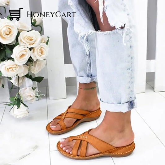 Women Lightweight Platform Cross Strap Casual Sandals Bunion