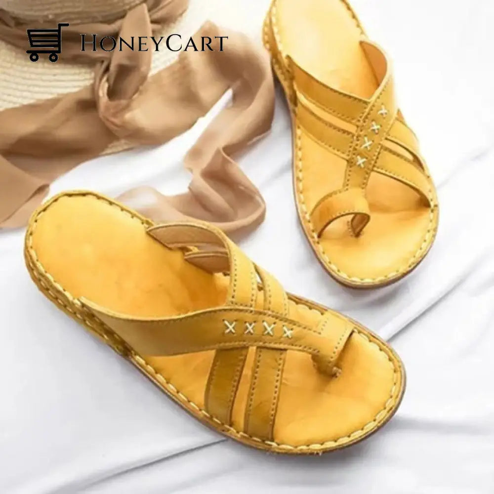 Women Lightweight Platform Cross Strap Casual Sandals Yellow / 6 Bunion