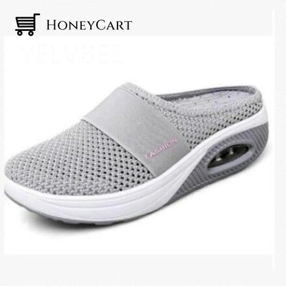 Women Mesh Breathable Wedges Mules Sandals Gray / 5.5 Woman