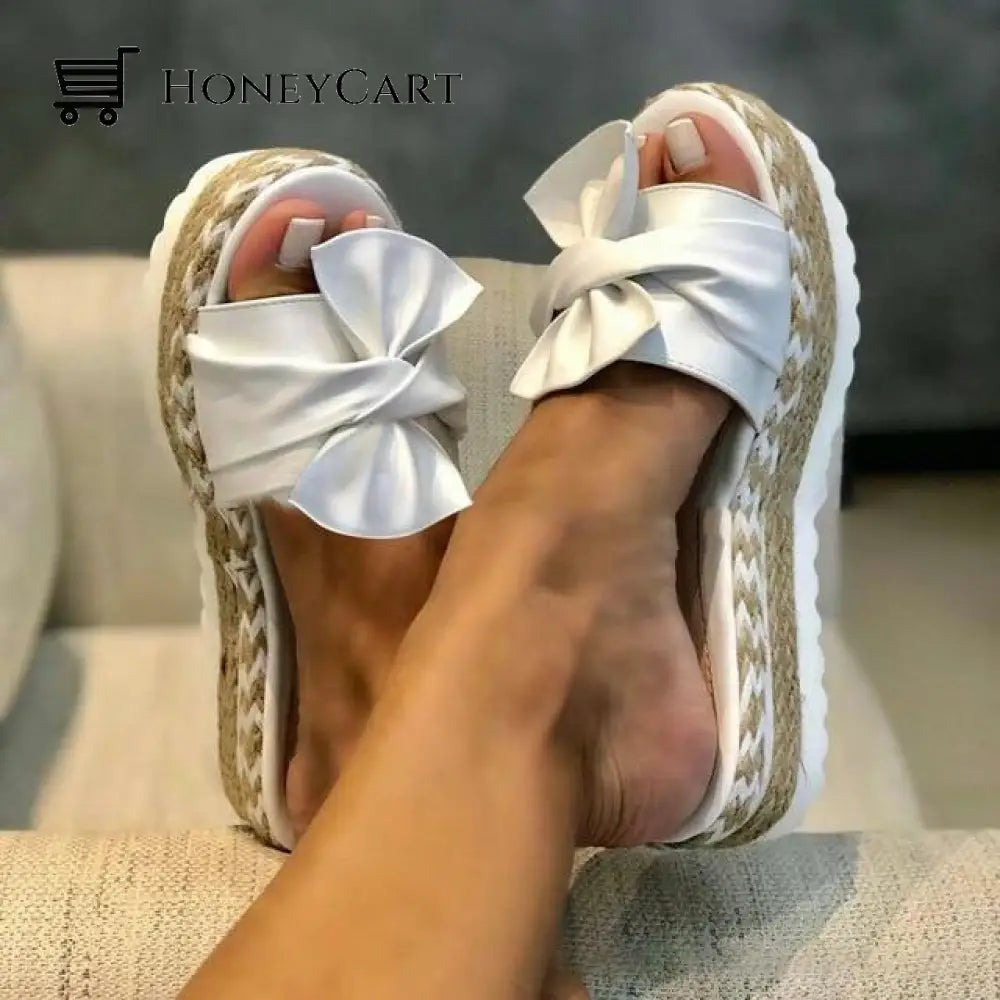 Women Open Toe Sandals Casual Style With Bowknot Ornament White / 5.5