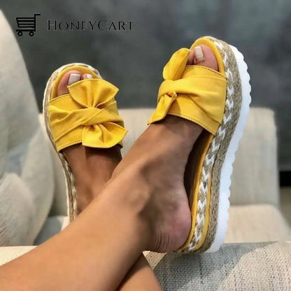 Women Open Toe Sandals Casual Style With Bowknot Ornament Yellow / 5.5