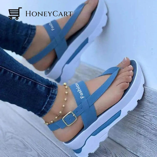 Women Pu Leather Breathable Lightweight Sandals Blue / Us10.5