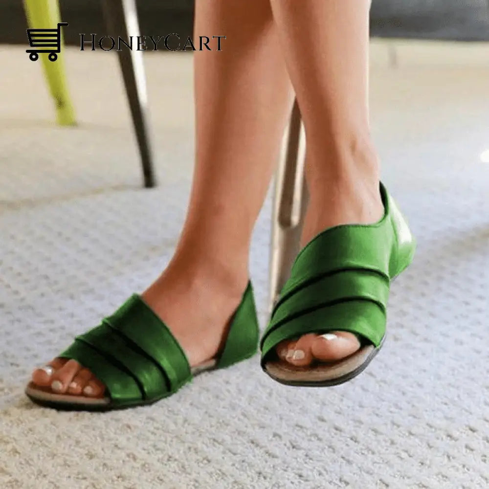 Women Ruffles Slip-On Casual Flat Sandals - 2022 Version Green / 5