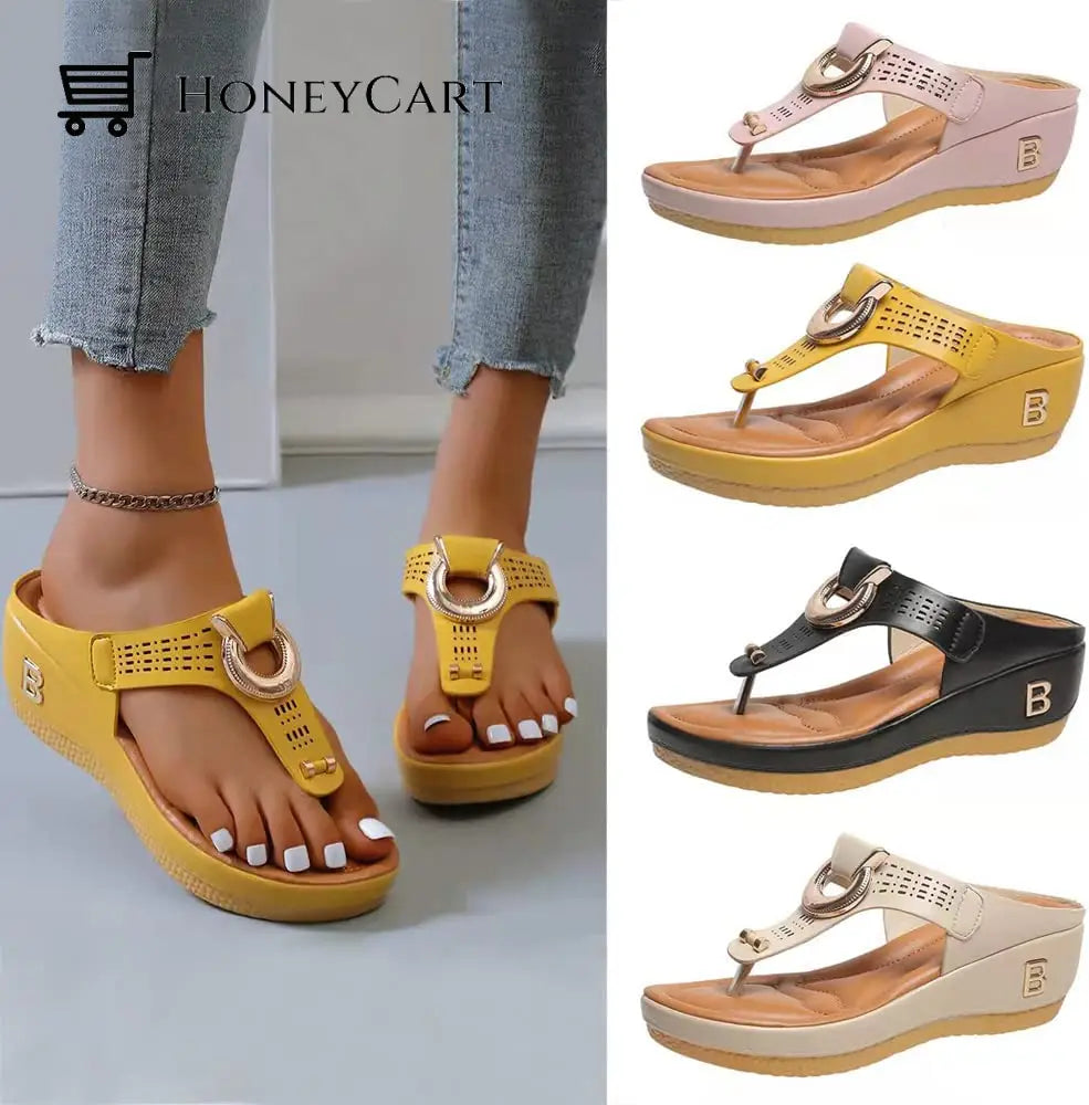 Women Sandals Wedge Thong With Orthopedic Arch Support 5 / Yellow Myx-Shoes