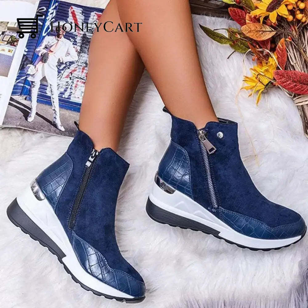 Women Sneakers Autumn High Top Vulcanize Platform Wedges Shoes Zipper Blue / 5 Orthopedic & Sandals