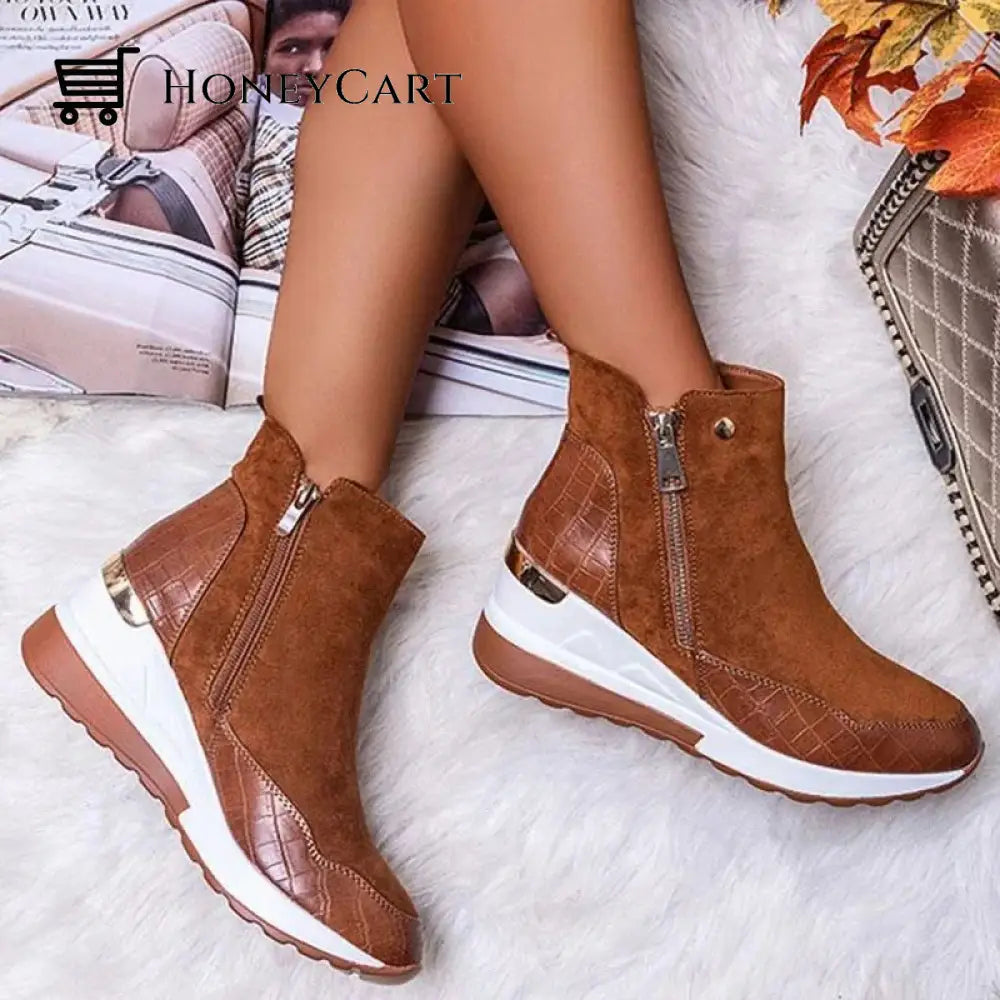 Women Sneakers Autumn High Top Vulcanize Platform Wedges Shoes Zipper Orthopedic & Sandals