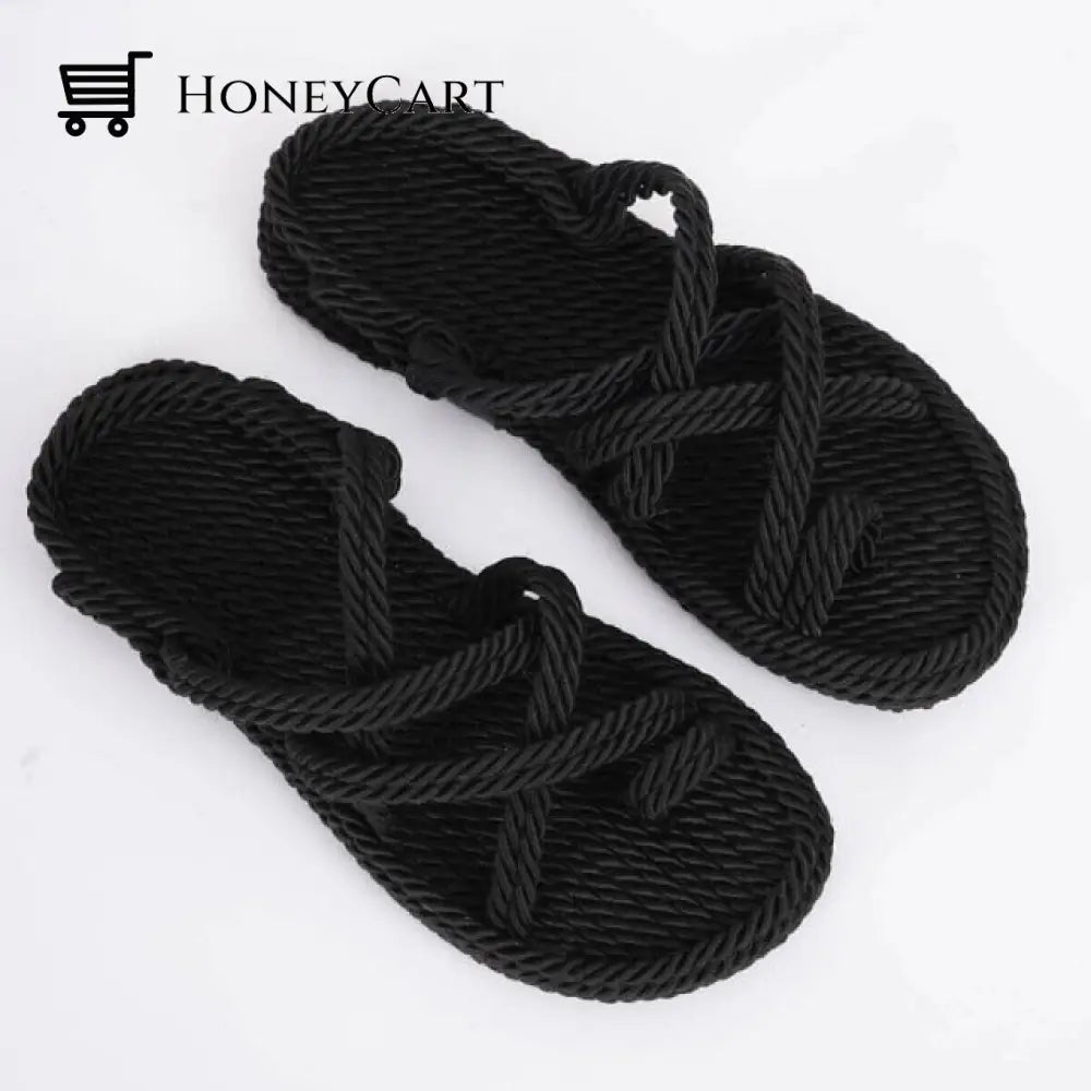 Women Summer Cross Tied Bohemian Ethnic Sandals Black / 6 Boho Sandals