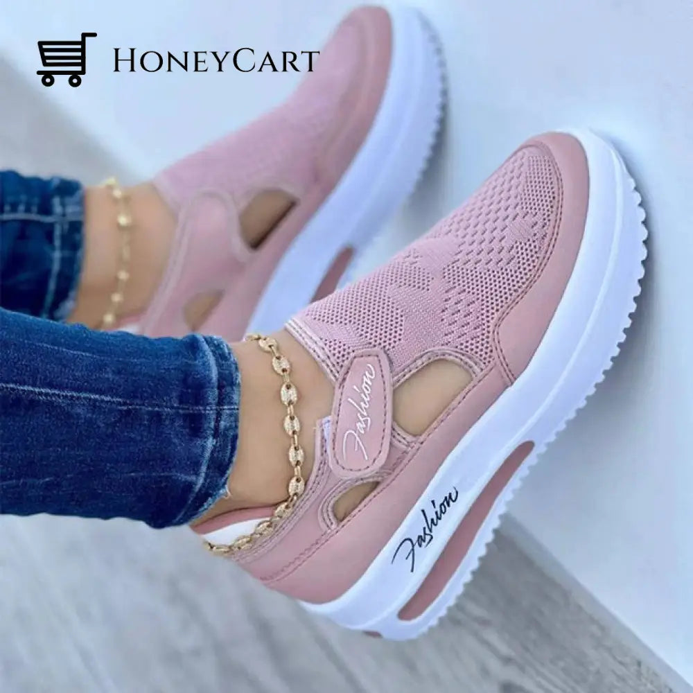 Women Tennis Canvas Hollow Out Sneaker Shoes Pink / 5.5