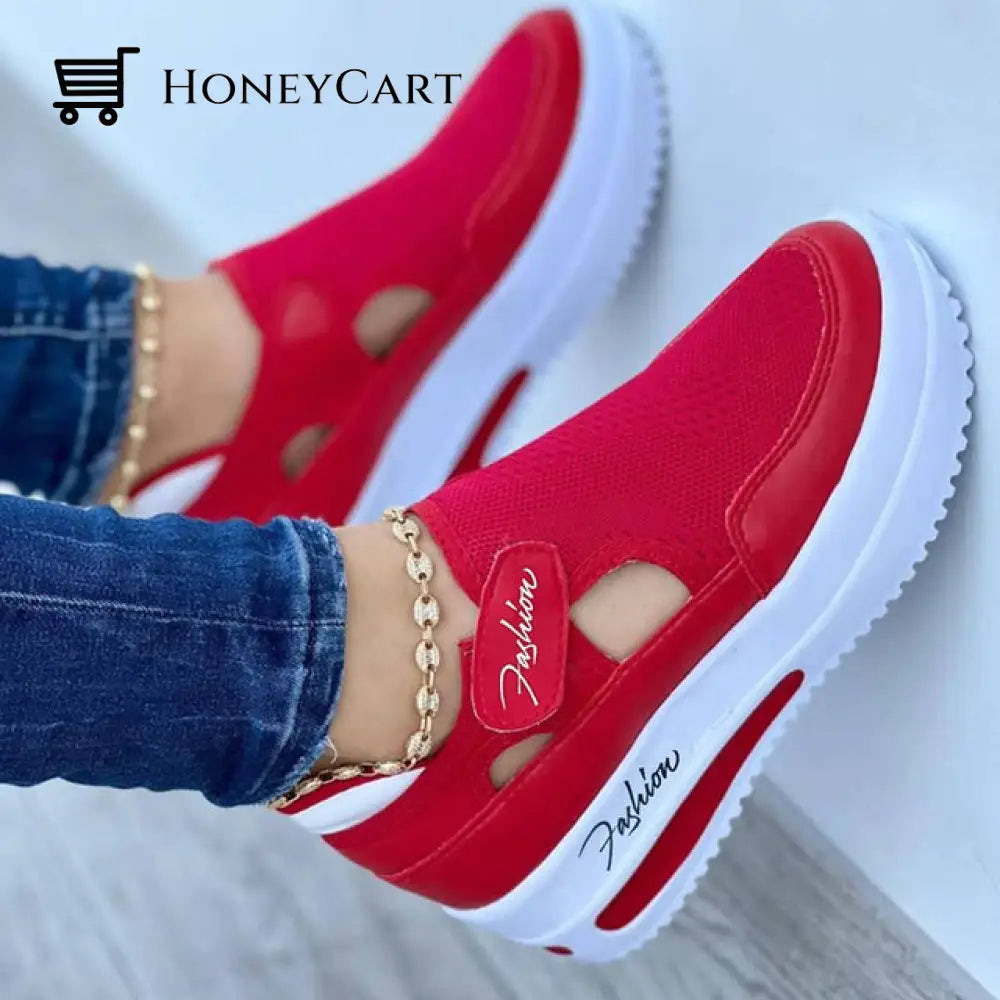 Women Tennis Canvas Hollow Out Sneaker Shoes Red / 5.5