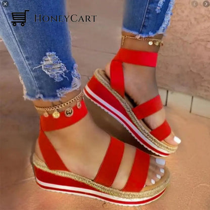 Women Woven Wedge Casual Platform Heel Sandals Red / 5 Wedge Platform Sandals