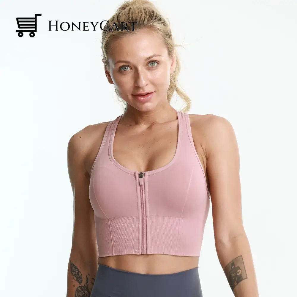 Women Yoga Front Zipper Compression Athletic Sports Bra Sports Bra