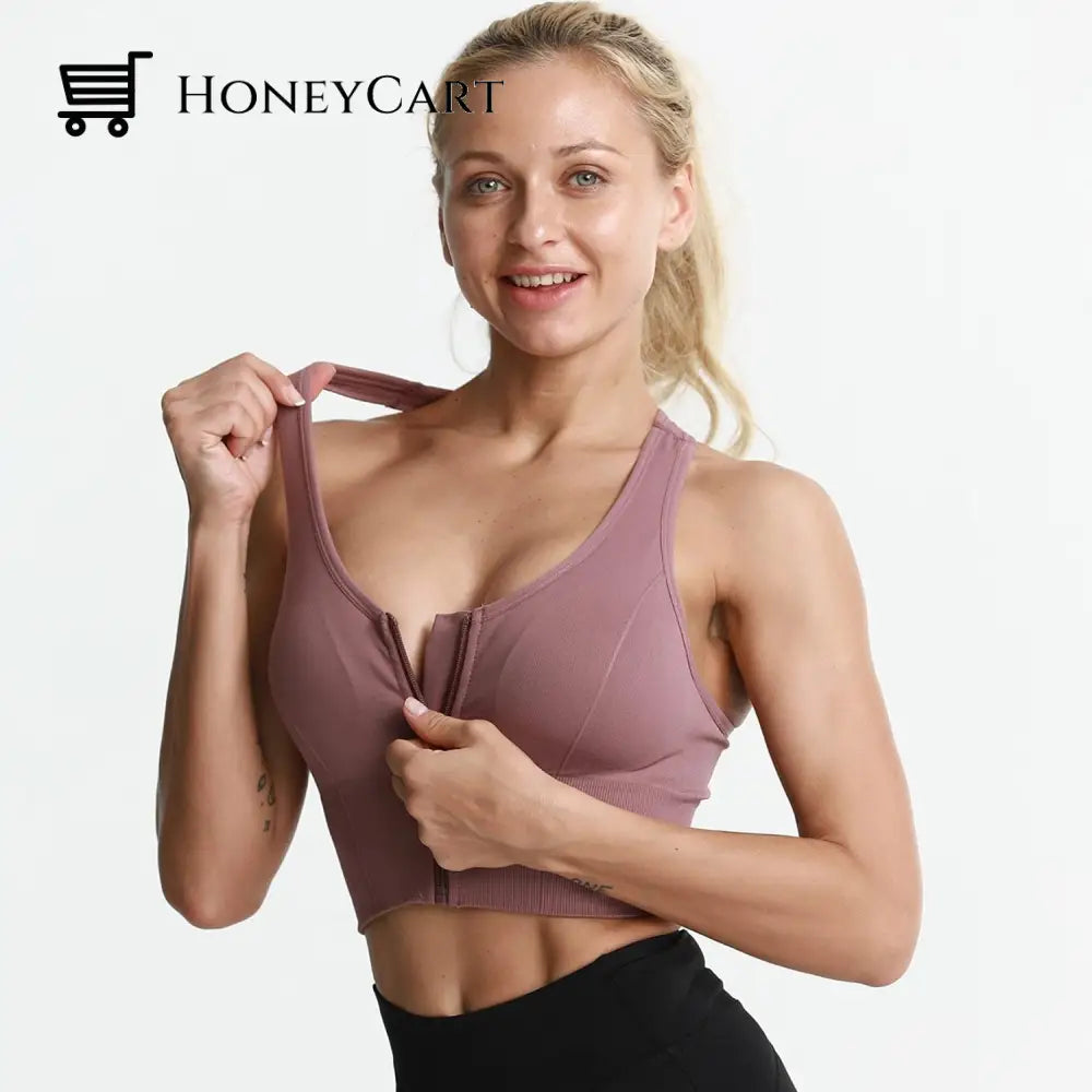 Women Yoga Front Zipper Compression Athletic Sports Bra Sports Bra