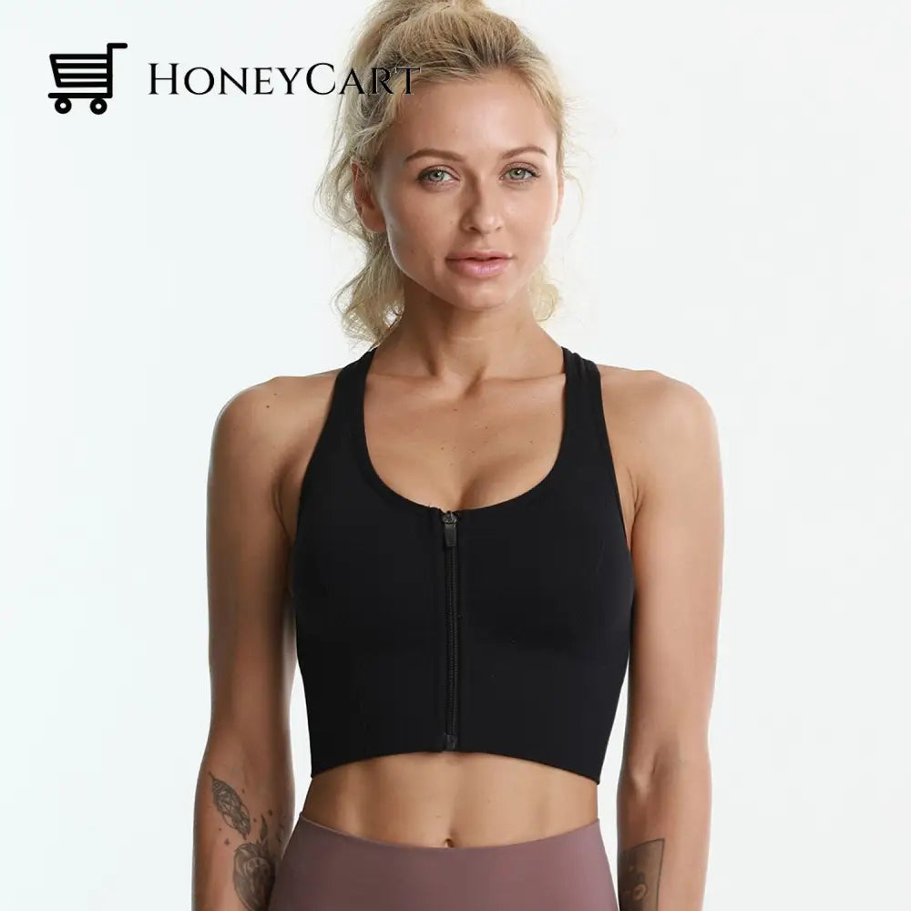 Women Yoga Front Zipper Compression Athletic Sports Bra Sports Bra