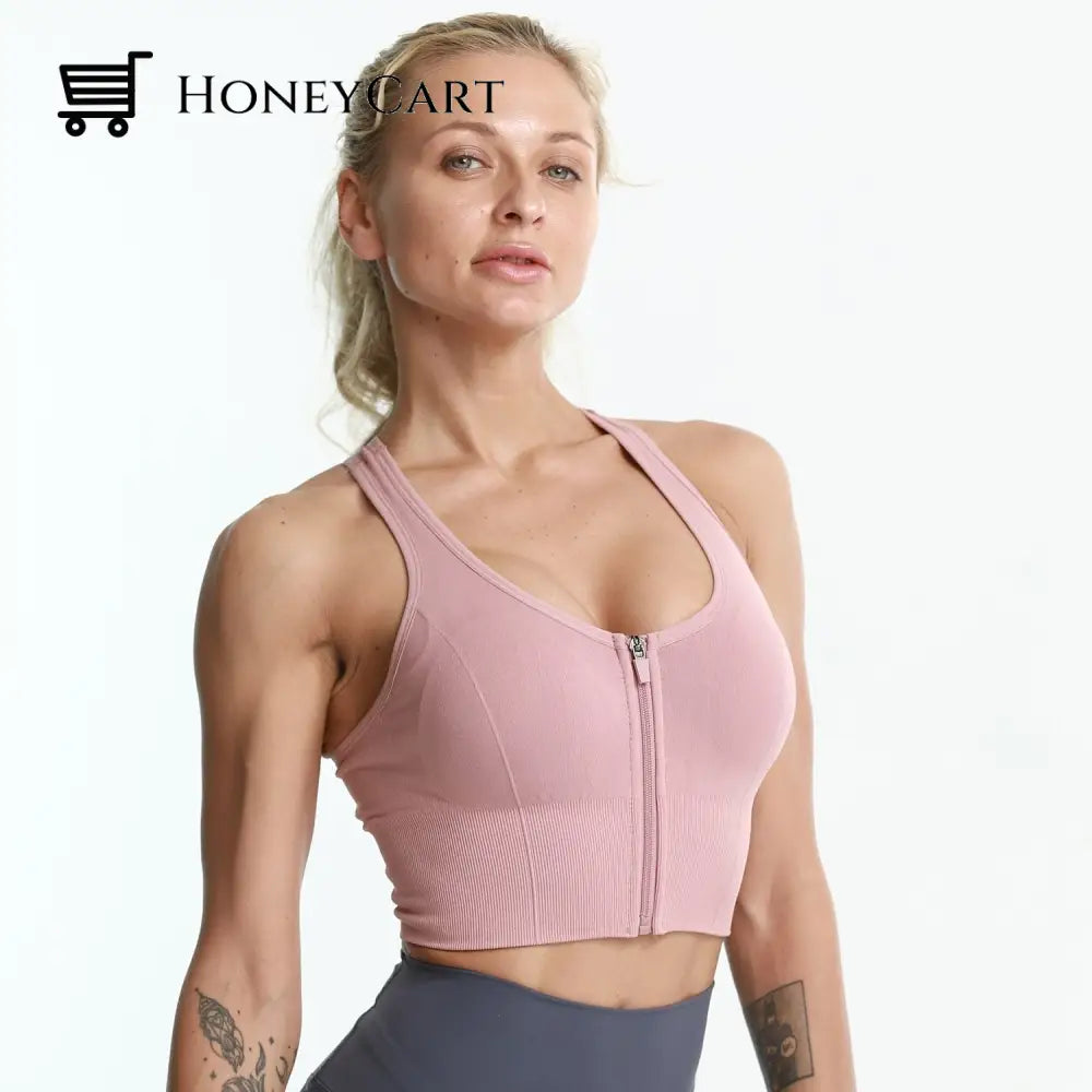 Women Yoga Front Zipper Compression Athletic Sports Bra Sports Bra