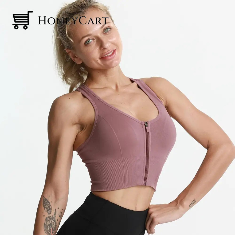 Women Yoga Front Zipper Compression Athletic Sports Bra Sports Bra