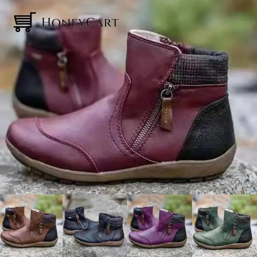 Women Zipper Waterproof Ankle-Support Boots