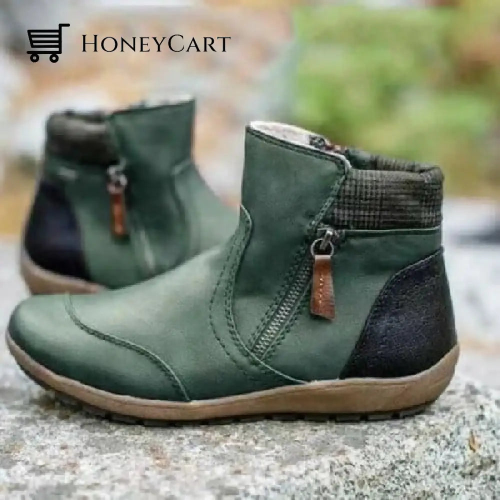 Women Zipper Waterproof Ankle-Support Boots Green / Us 5