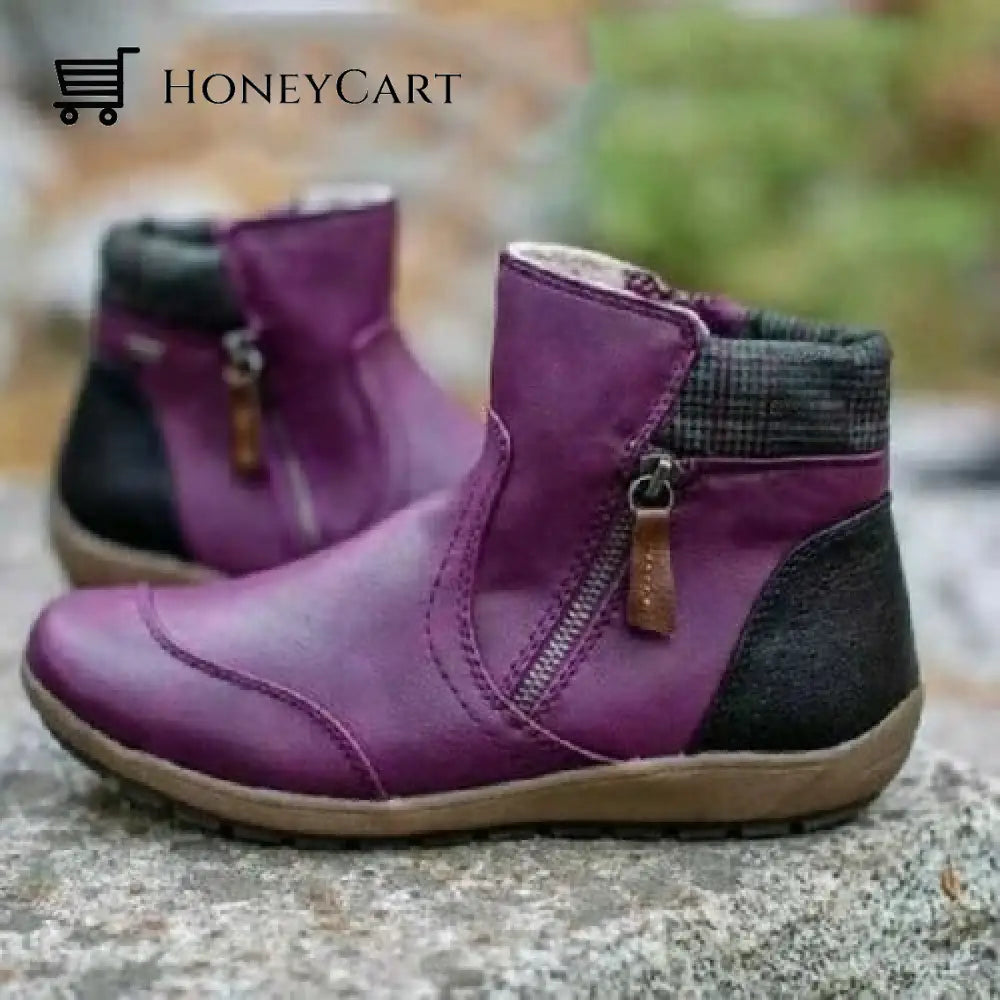 Women Zipper Waterproof Ankle-Support Boots Purple / Us 5