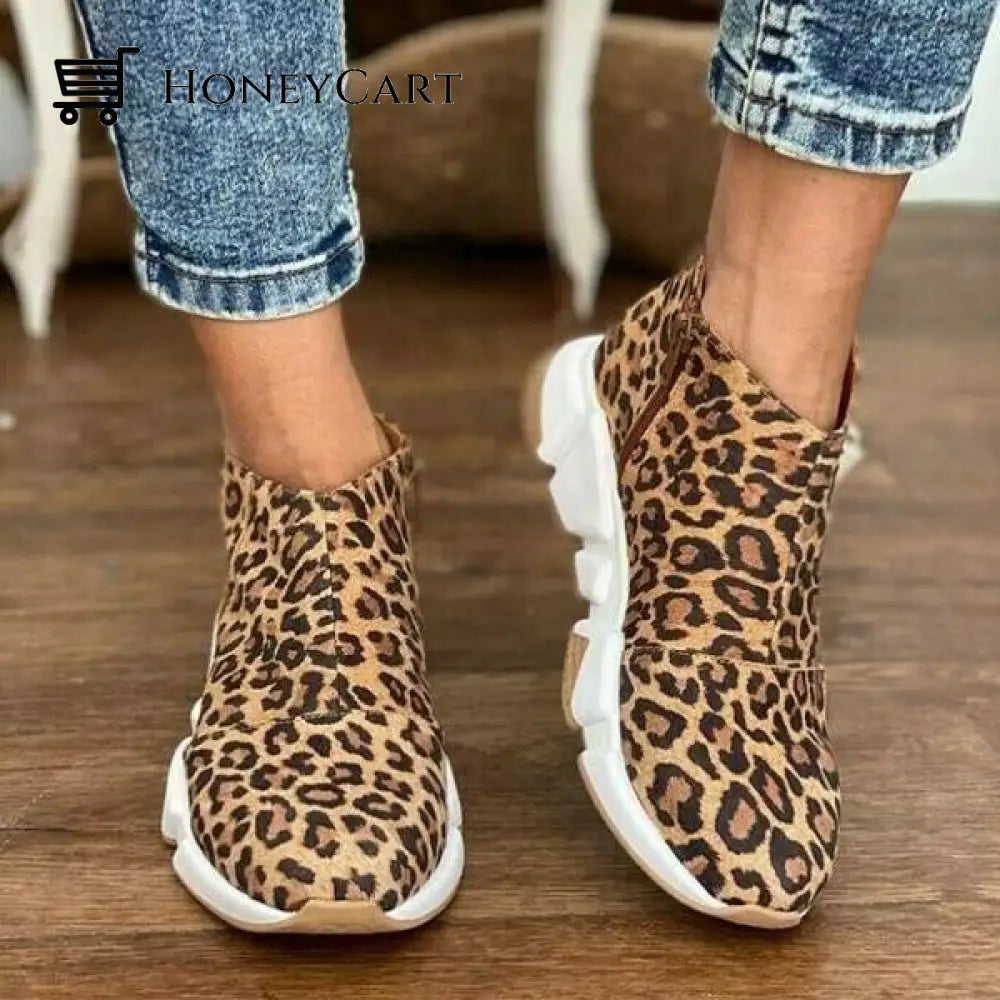 Womens Anti-Slip Platform Ankle Boots 5.5 / Leopard Orthopedic Shoes & Sandals