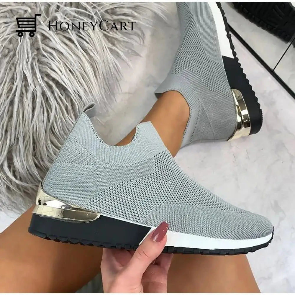 Womens Athletic Flyknit Fabric Slip-On Arch Support Air Cushion Orthopedic Sneakers Gray / 5 Shoes &