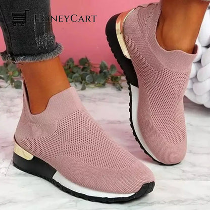 Womens Athletic Flyknit Fabric Slip-On Arch Support Air Cushion Orthopedic Sneakers Pink / 5 Shoes &