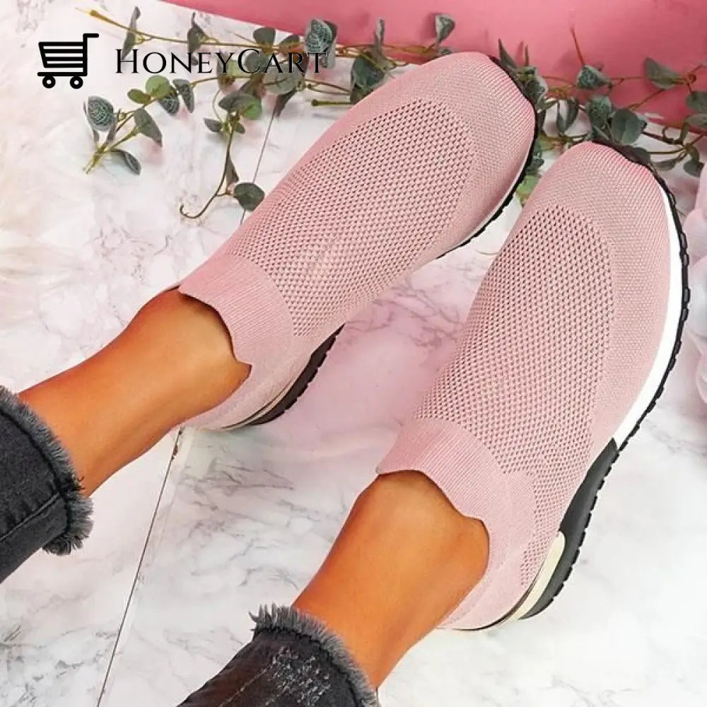 Womens Athletic Flyknit Fabric Slip-On Arch Support Air Cushion Orthopedic Sneakers Shoes & Sandals