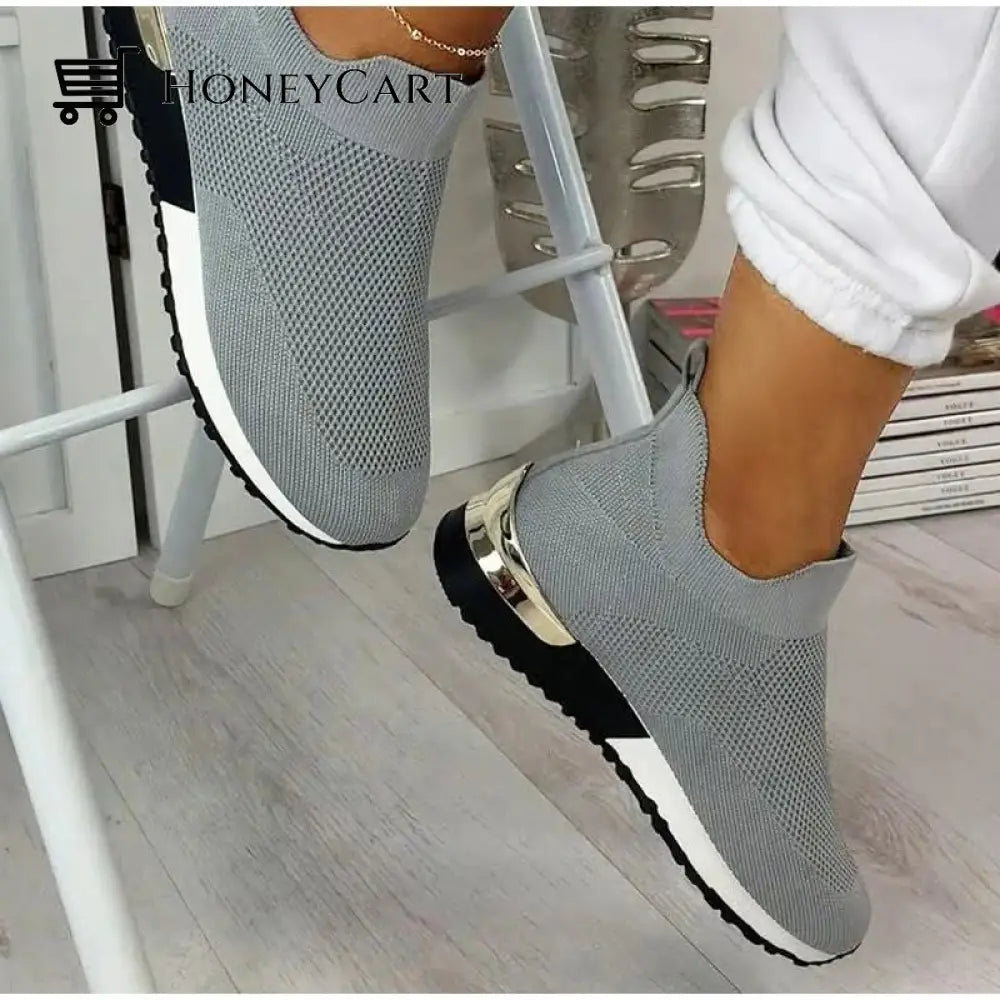 Womens Athletic Flyknit Fabric Slip-On Arch Support Air Cushion Orthopedic Sneakers Shoes & Sandals