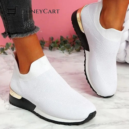 Womens Athletic Flyknit Fabric Slip-On Arch Support Air Cushion Orthopedic Sneakers White / 5 Shoes