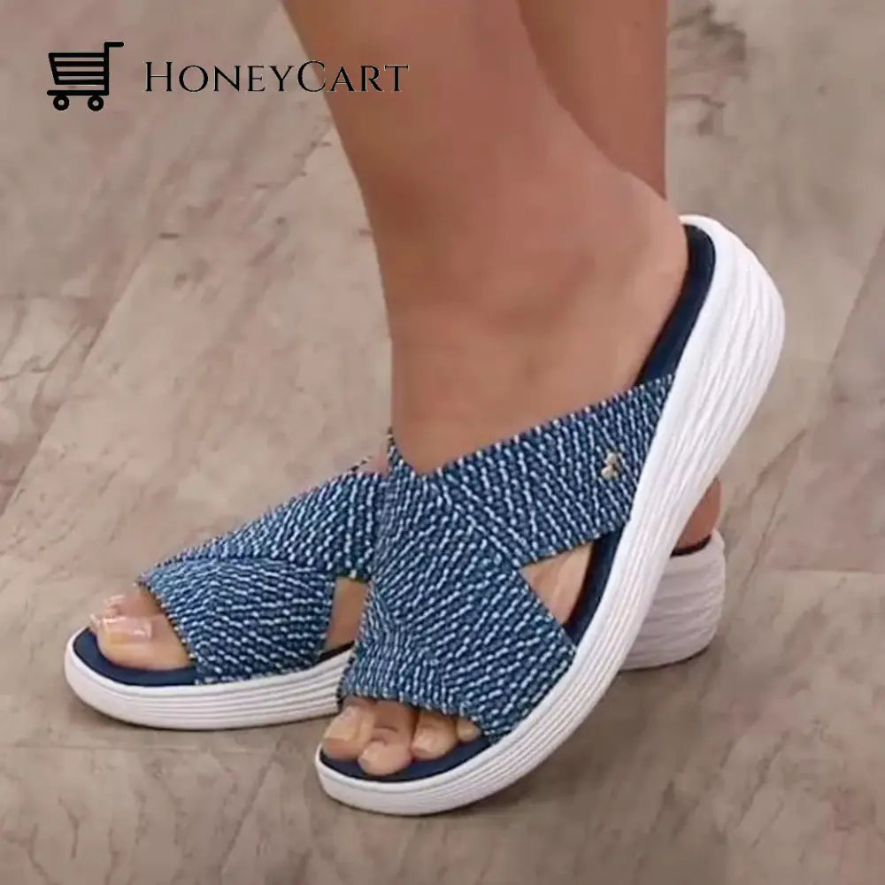 Womens Breathable Stretch Cross Sandals 5.5(36) / Blue Ltt-Shoes