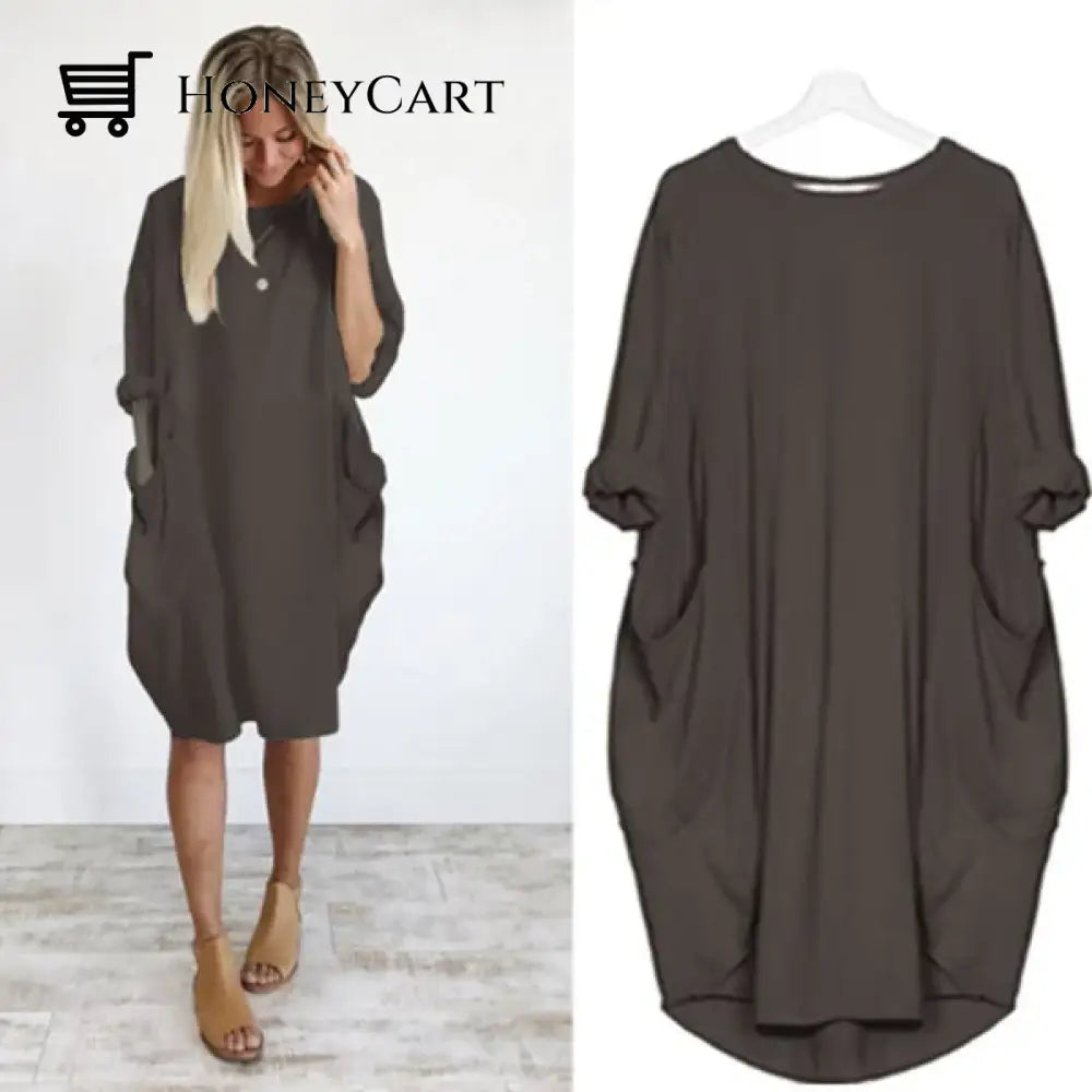 Womens Casual Solid O Outline Dress Brown / S Tool