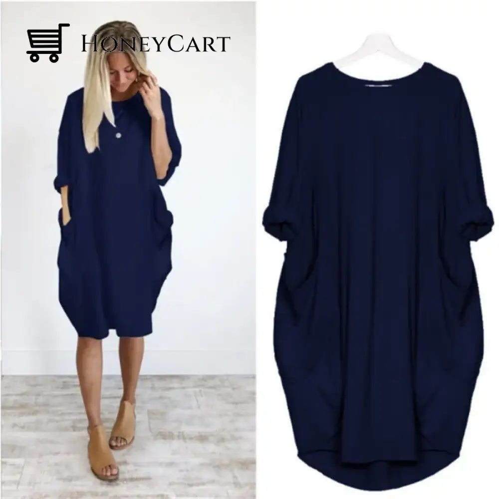 Womens Casual Solid O Outline Dress Navy / S Tool