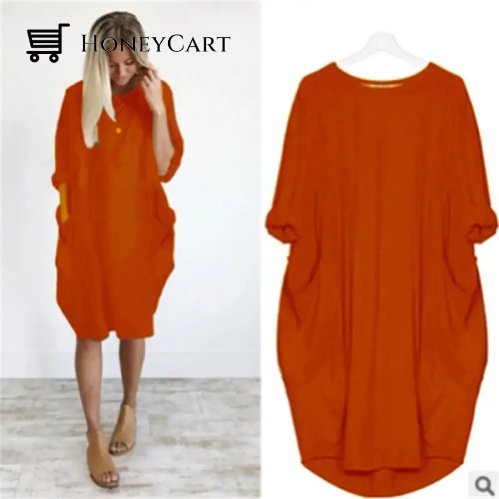 Womens Casual Solid O Outline Dress Orange / S Tool