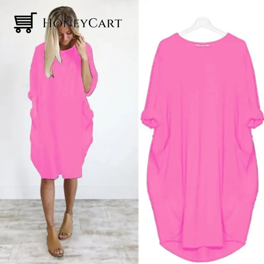 Womens Casual Solid O Outline Dress Rose Red / S Tool