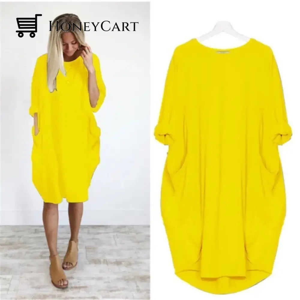 Womens Casual Solid O Outline Dress Yellow / S Tool
