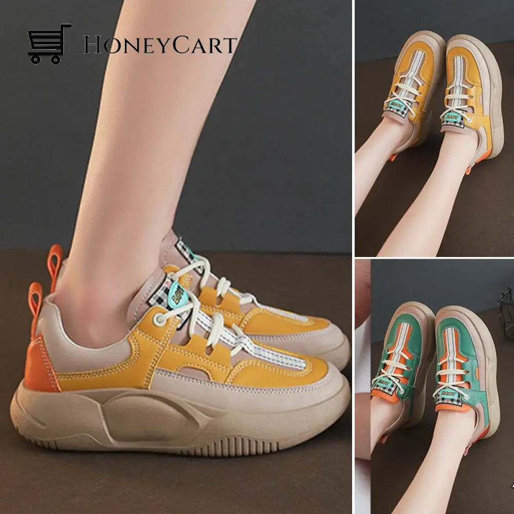 Womens Colorblock Thick Sole Walking Shoes