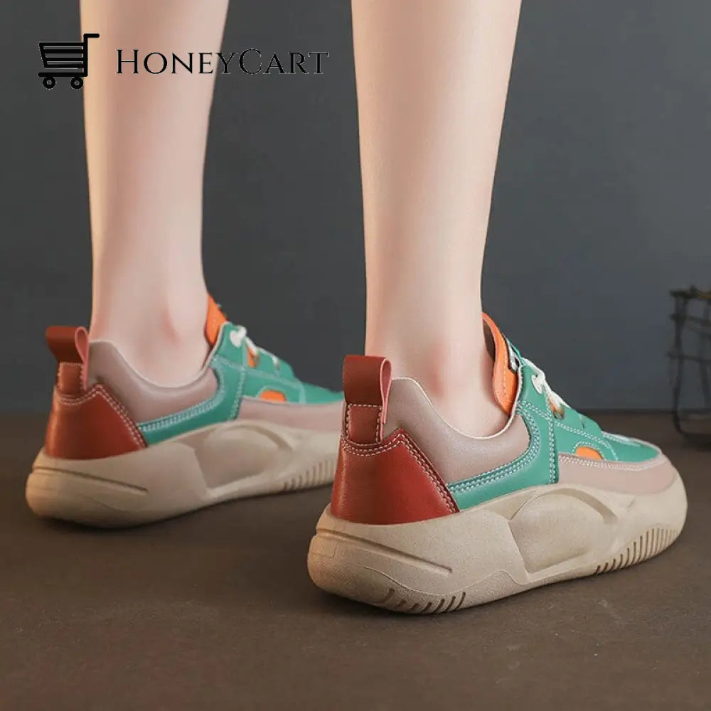 Womens Colorblock Thick Sole Walking Shoes