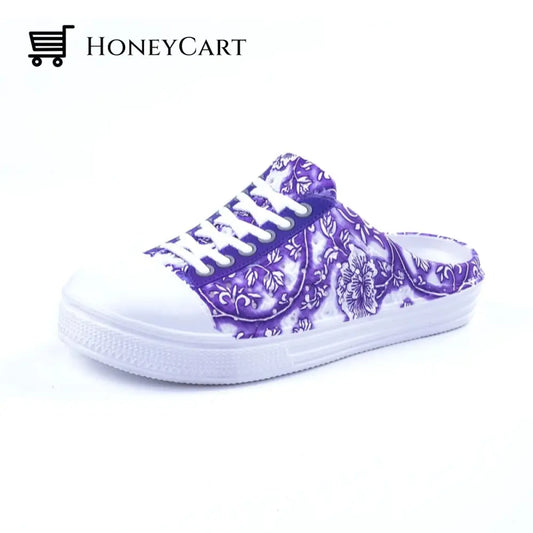 Womens Fashion Clogs Breathable Anti-Slip Flats Flower Print Sandals 4 / Purple 1 Shoes