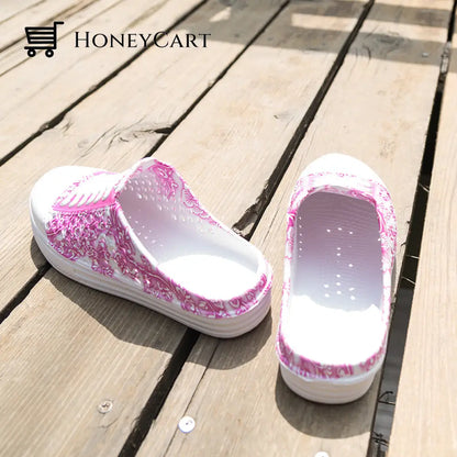 Womens Fashion Clogs Breathable Anti-Slip Flats Flower Print Sandals Shoes