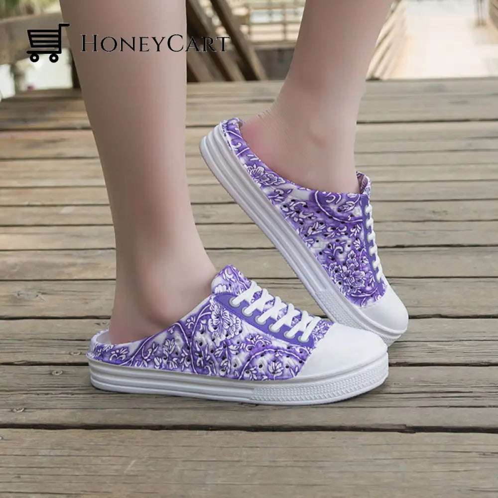 Womens Fashion Clogs Breathable Anti-Slip Flats Flower Print Sandals Shoes