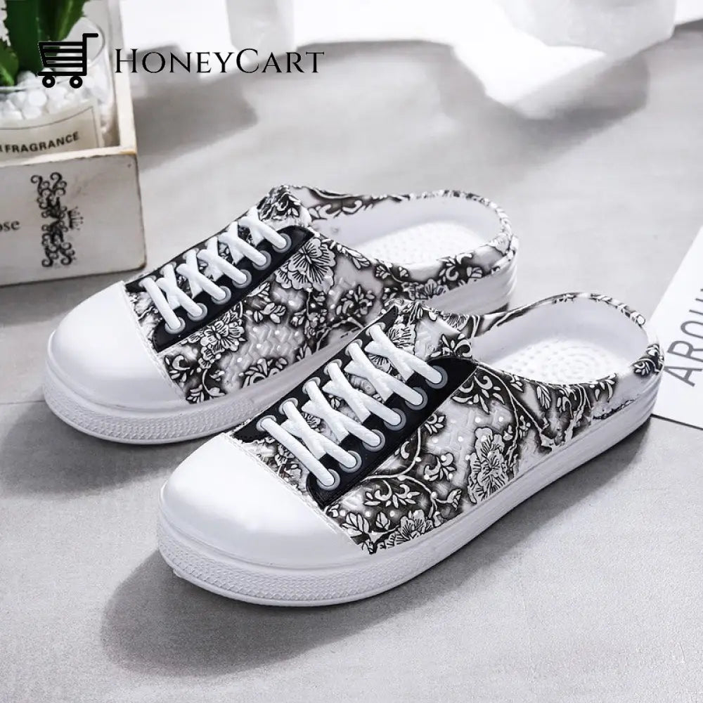 Womens Fashion Clogs Breathable Anti-Slip Flats Flower Print Sandals Shoes