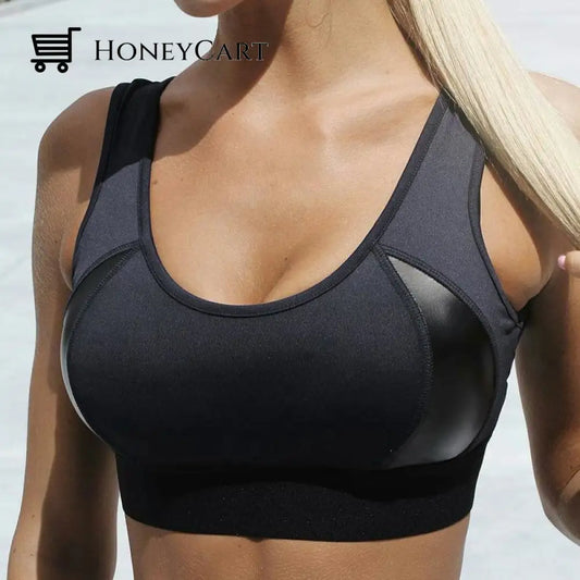 Womens Faux-Leather Fitness Push Up Sports Bra Sports Bra