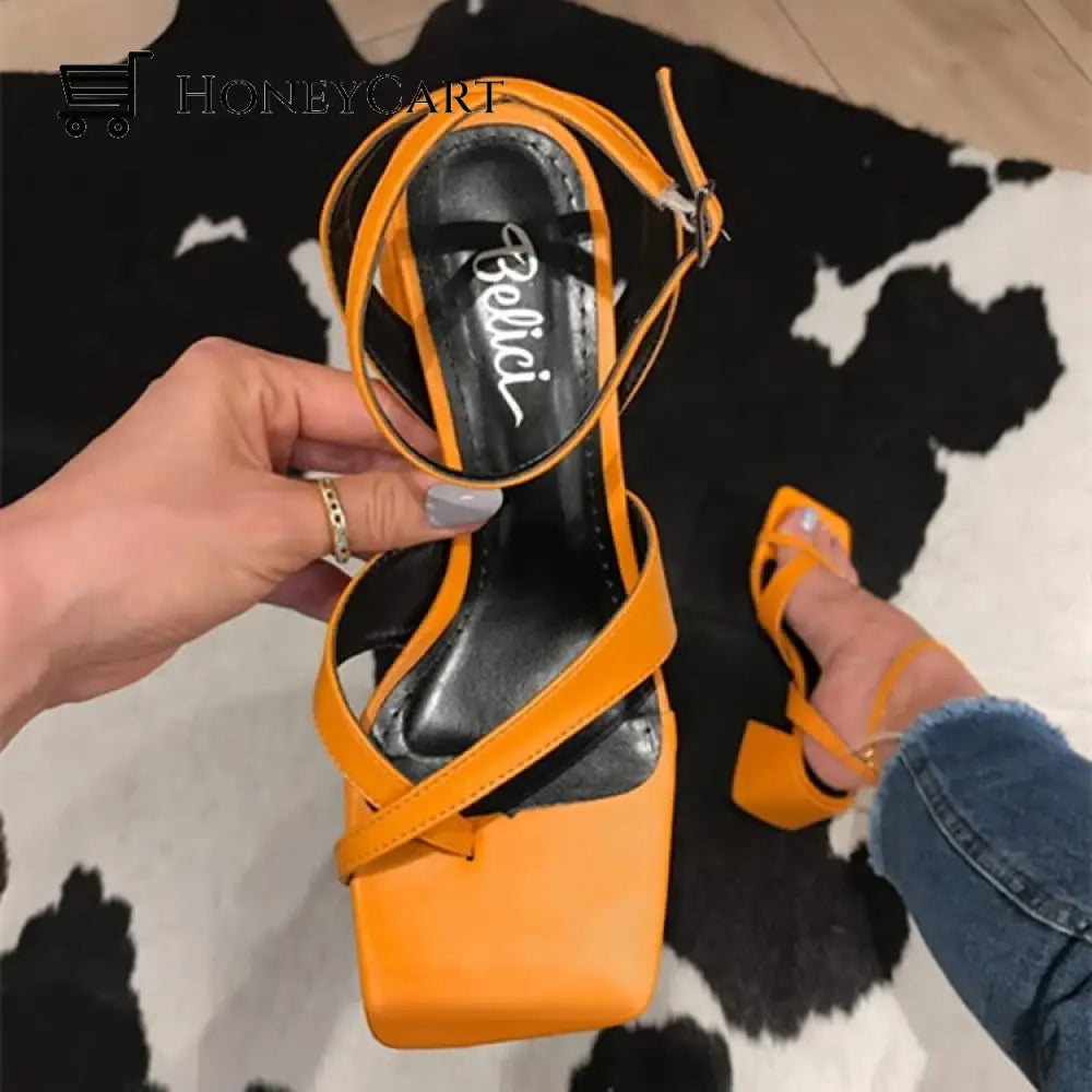 Womens High Block Heel Sandals Open Toe Ankle Strap Buckle Fp-Shoes