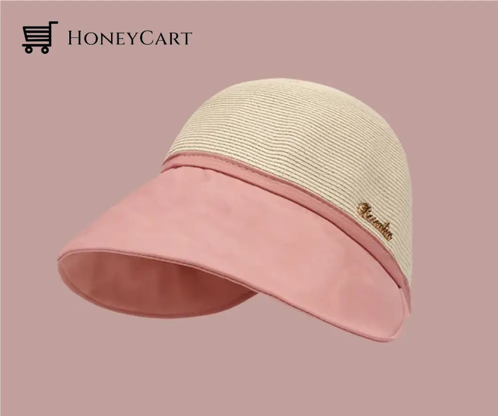 Womens Large Brim Sunscreen Hat For Beach Outing In Summer Pink Tool