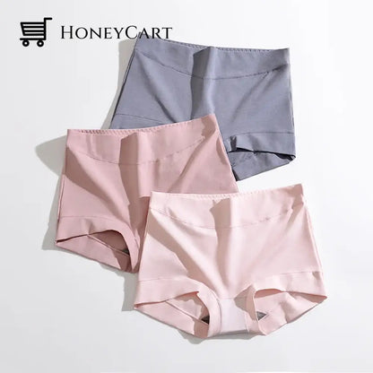 Womens Large Size High Waist Cotton Graphene Crotch Antibacterial Panties Pink+Light Pink+Gray /