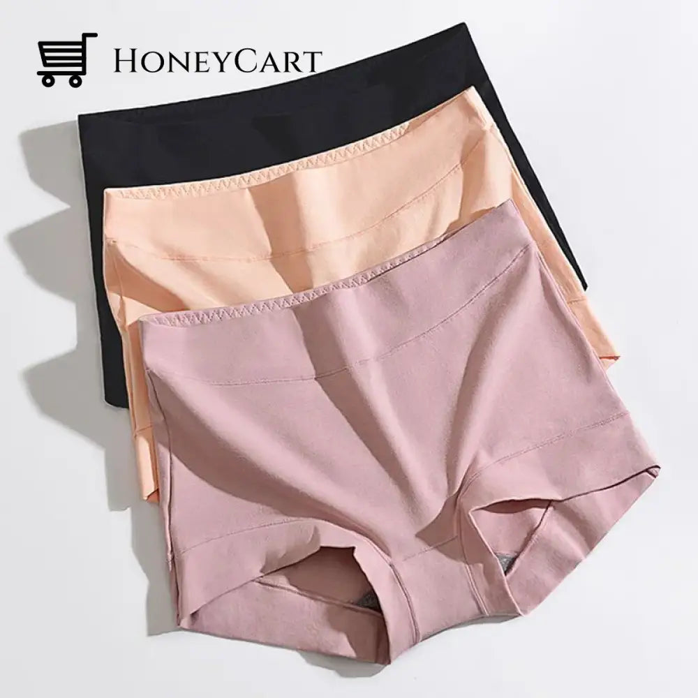 Womens Large Size High Waist Cotton Graphene Crotch Antibacterial Panties Pink+Skin+Black /