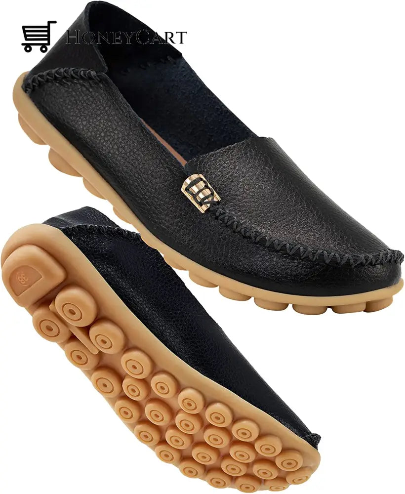 Womens Leather Loafers Flats Soft Walking Shoes Ltt-Shoes
