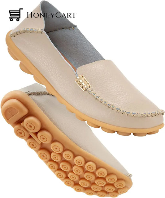 Womens Leather Loafers Flats Soft Walking Shoes Ltt-Shoes