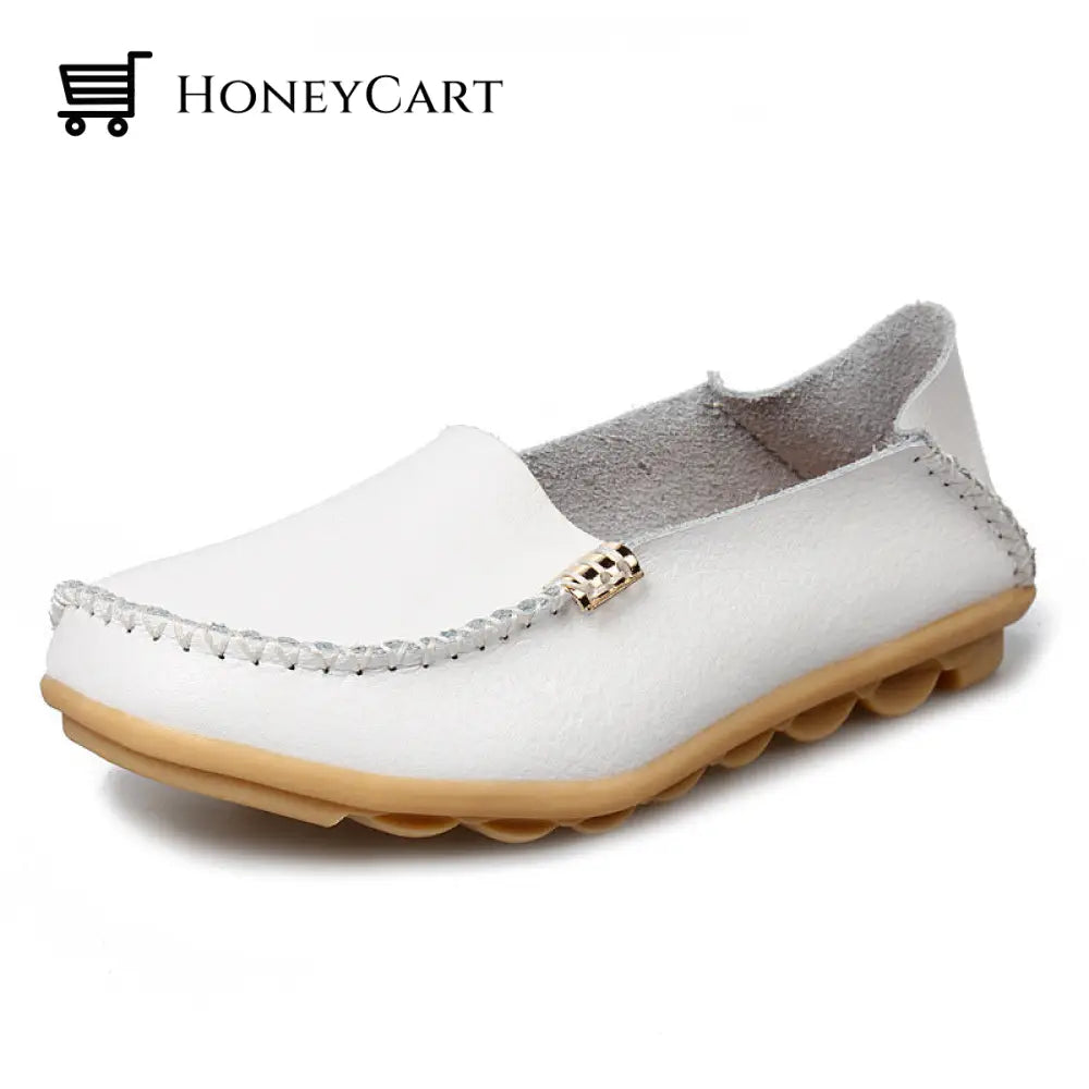 Womens Leather Loafers Flats Soft Walking Shoes White / Us 5.5 Ltt-Shoes